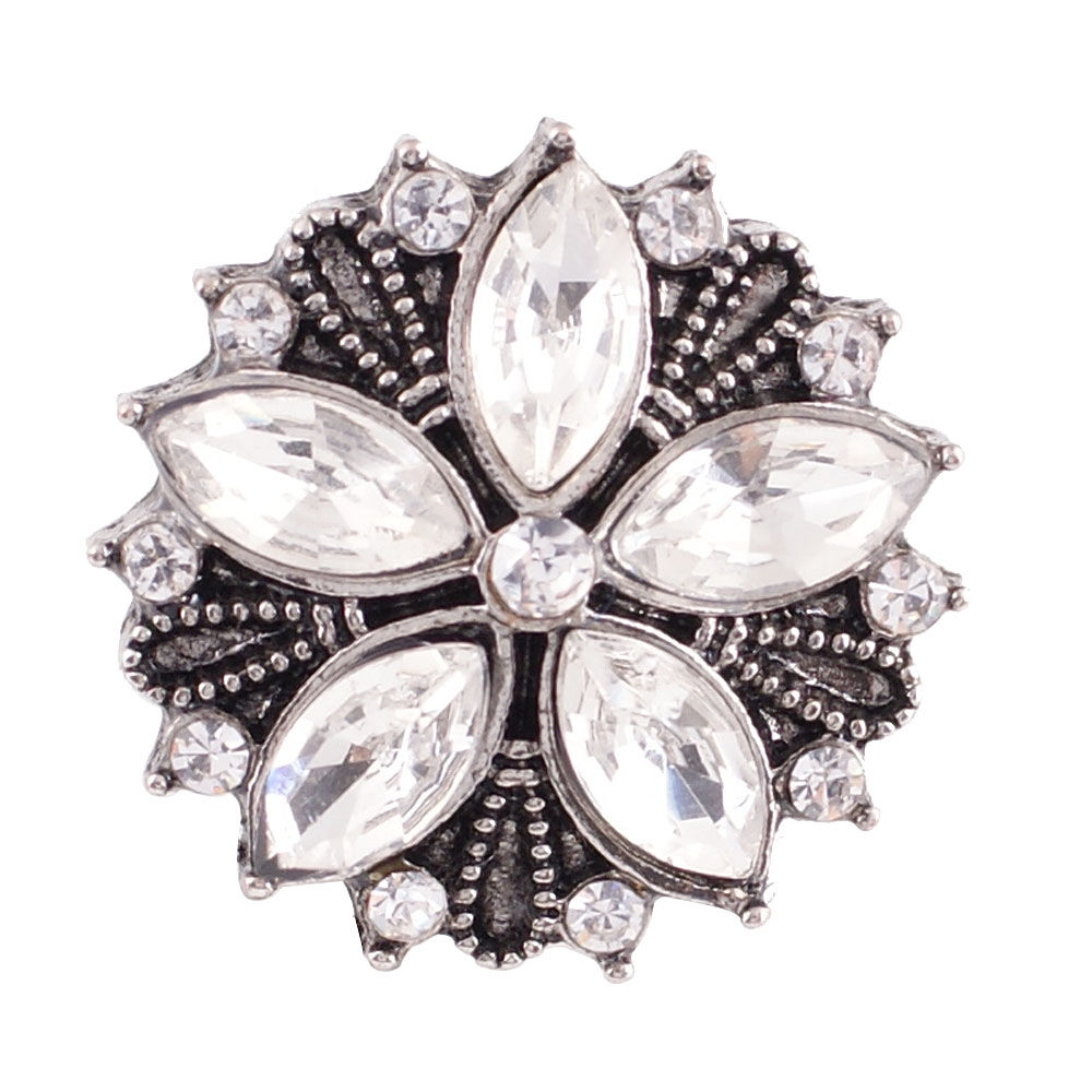 18mm/20mm Clear Rhinestone Flower Burst w/Stone Leaves Snap (1820-7014-CO-E2)