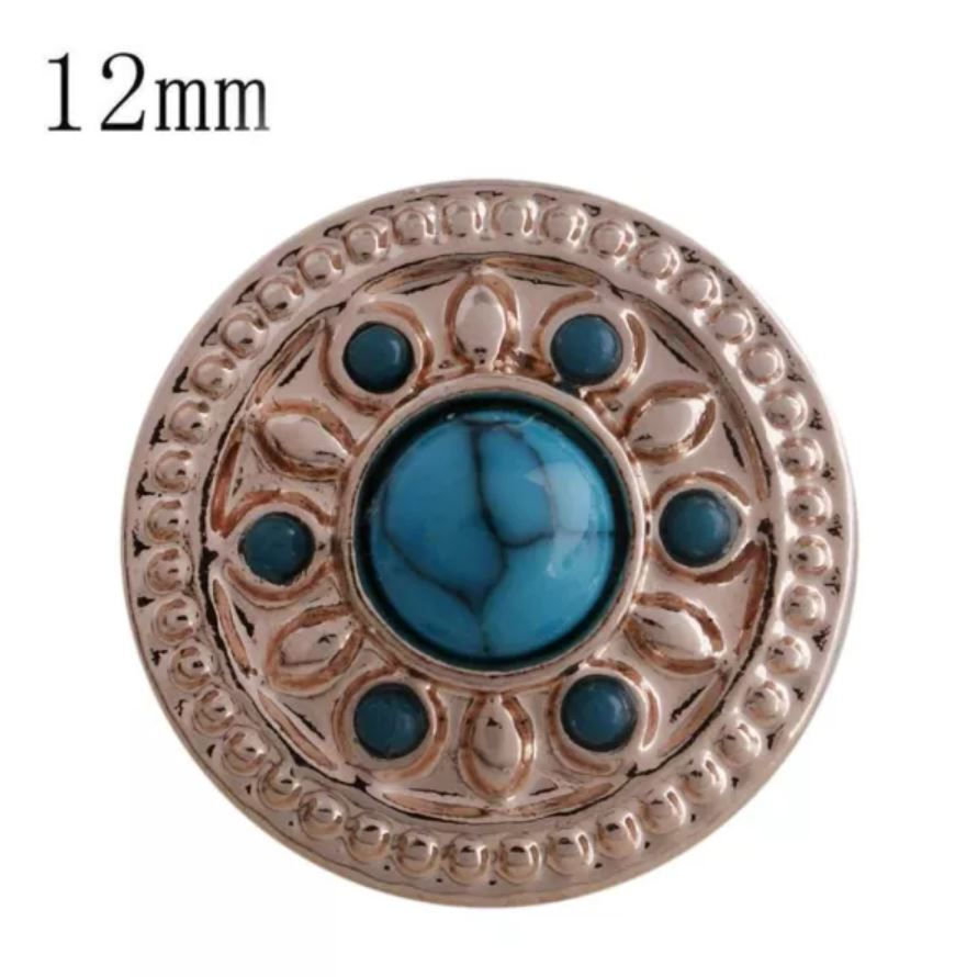 12mm Rose Gold Turquoise Flower w/Metal Trim Snap (12-5215-P)