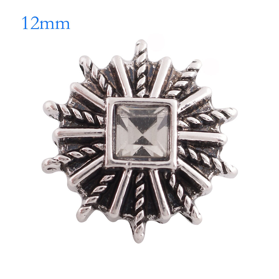 12mm Square Clear Rhinestone w/Burst Metal Rope Border Snap (12-6162P)