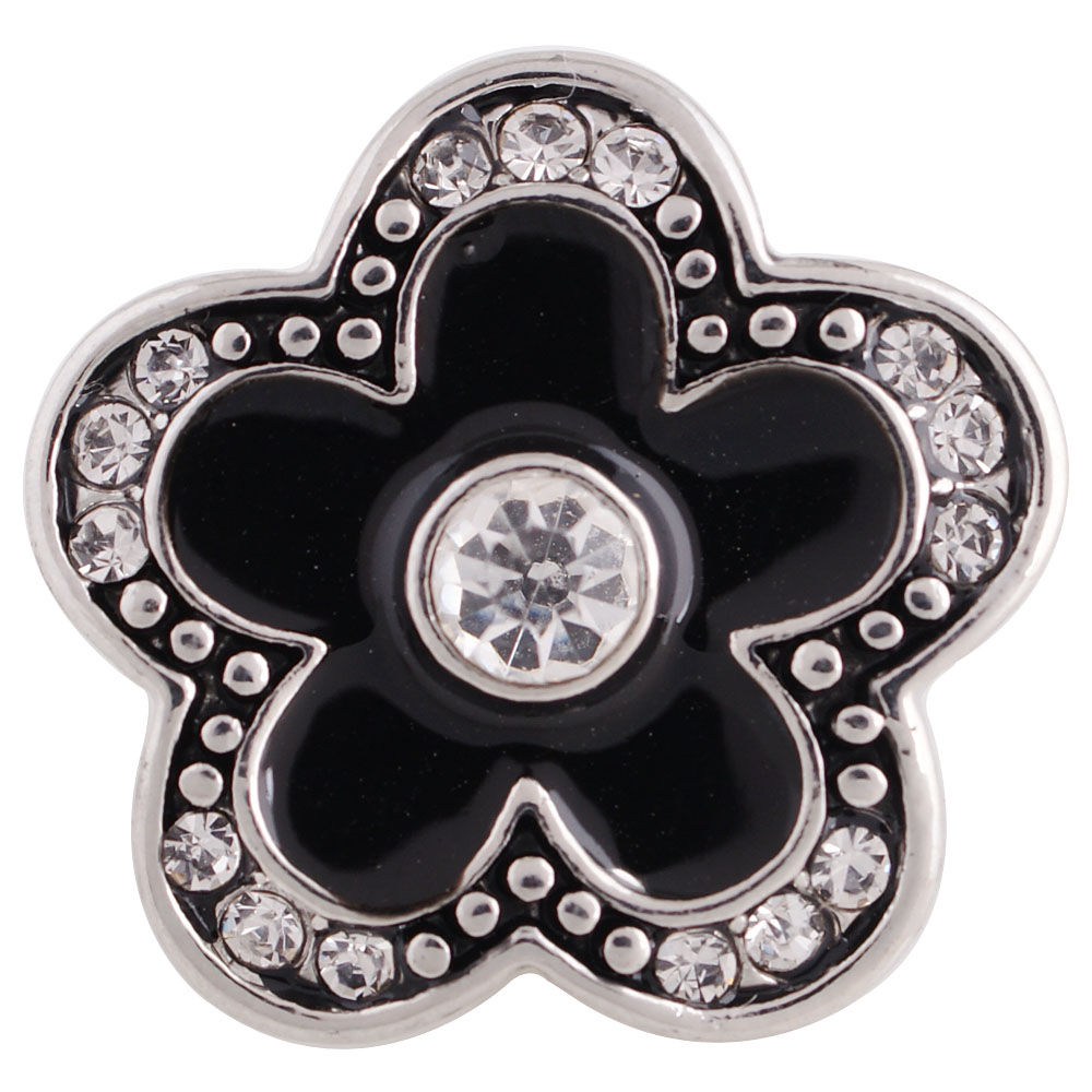 18mm/20mm Black Groovy Flower w/Clear Rhinestones Snap (1820-8887C-CO)