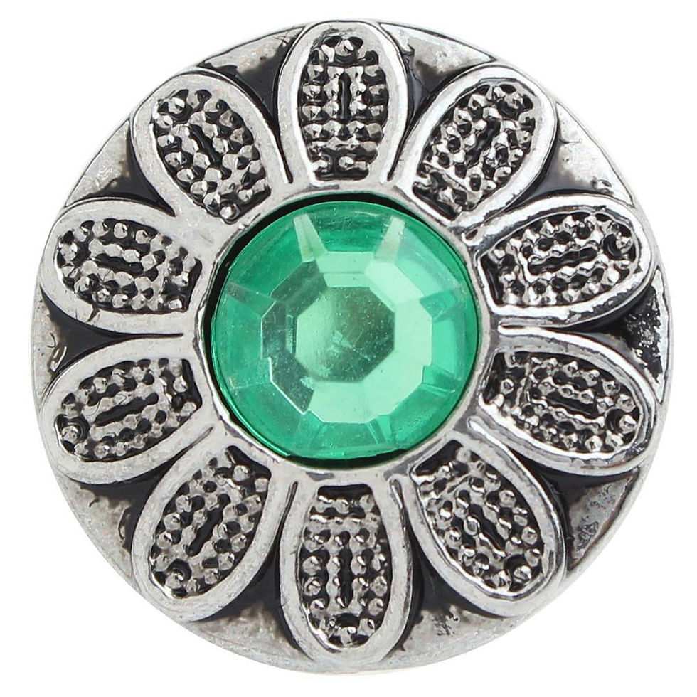 18mm/20mm Metal Flower w/ Green Center Stone Snap (1820-0048J)