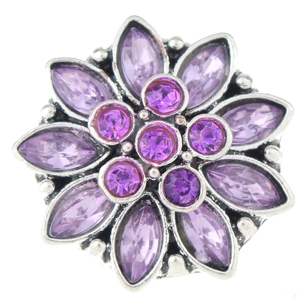 18mm/20mm 2-D Lavender and Fuchsia Rhinestone Flower Snap (1820-5661J)