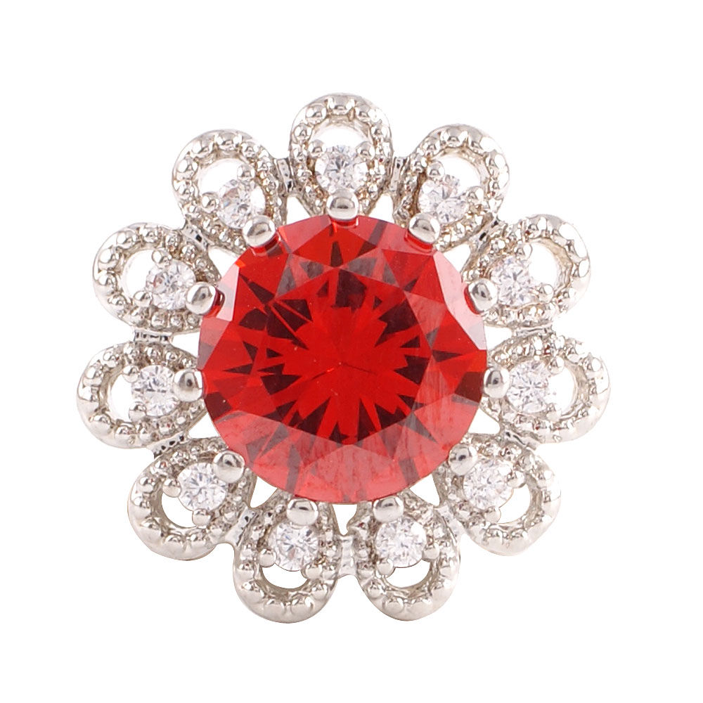 18mm/20mm Red Zircon Center Flower w/Clear Zircon Trim Snap (1820-9017-E2)