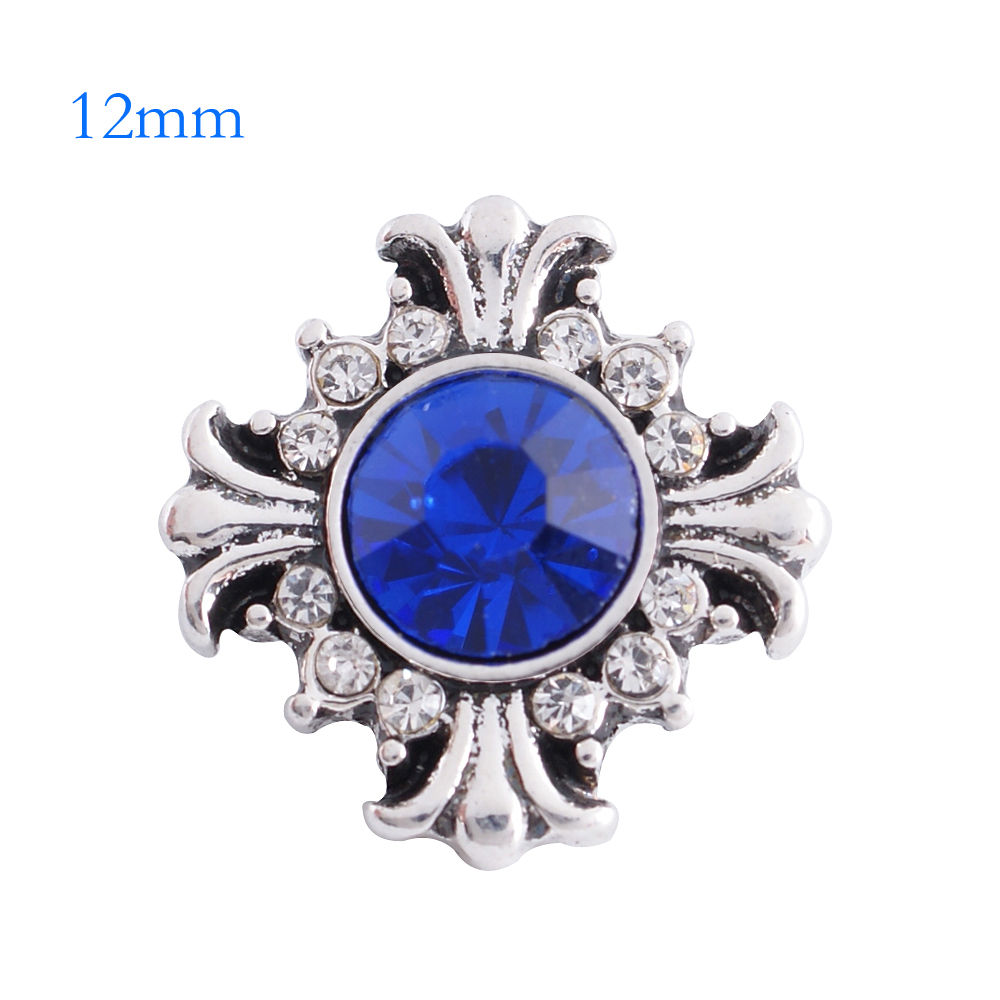 12mm 4-Point Star Burst w/Blue Rhinestone Snap (12-6143P)