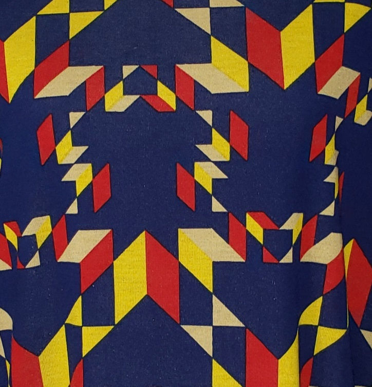 Thumbnail: LuLaRoe Irma Red, Yellow, Navy Geometric Shirt (7083-IRMA-XXSMALL-E1)