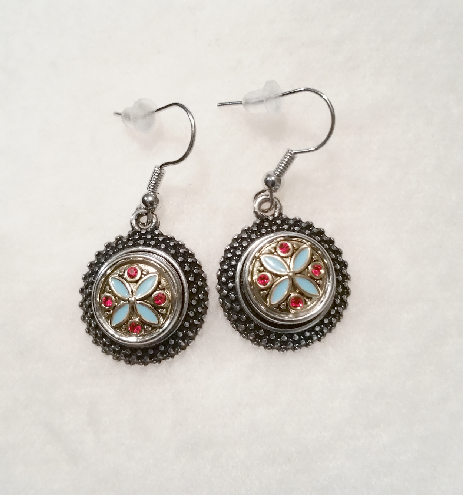 Thumbnail: 12mm Gold Metal w/Turquoise Flower and Red Rhinestones Snap (12-3157P-E4)