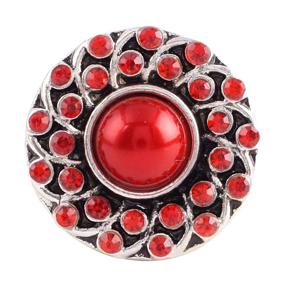 18mm/20mm Red Rhinestone w/Red Pearl Center Snap (1820-8505-CO)