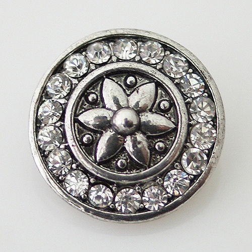 18mm/20mm Metal Flower Surrounded By Clear Rhinestones Snap (1820-7418)