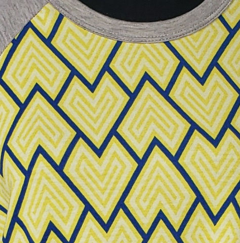 Thumbnail: LuLARoe Randy Yellow Abstract Hears w/Navy Outline Shirt (7092-RANDY-LARGE-E1)