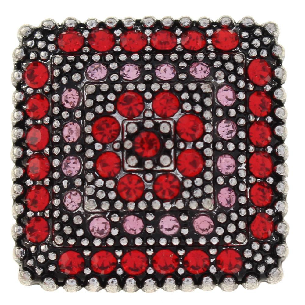 18mm/20mm Red and Pink Rows of Rhinestone on Square Snap (1820-8022-J)