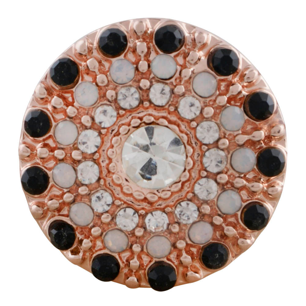 18mm/20mm Rose Gold 3-Layer Black, White w/Clear Stone Snap (1820-7567RG-CO-E2)