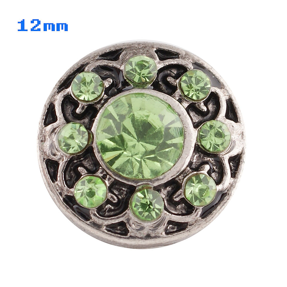 12mm Green Rhinestone Snap w/Vine Trimmed Rhinestones (12-7010-P)