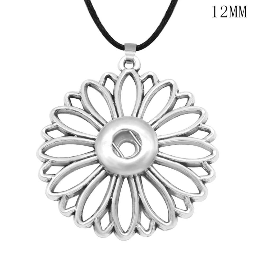 12mm Daisy Outline Pendant w/ Black Knotted Cord (12-3512-E4)