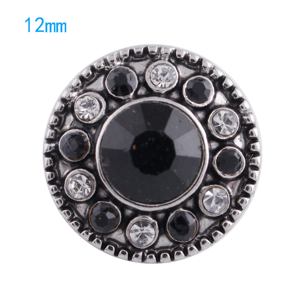 12mm Black and Clear Rhinestone Trim w/Black Center Stone Snap (12-5032P)