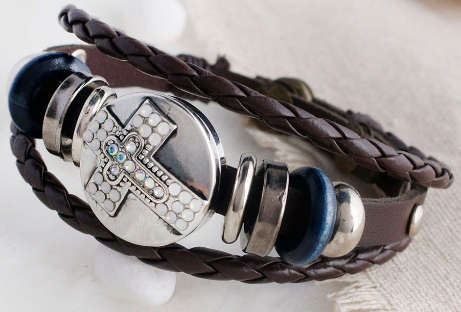 Thumbnail: 18mm/20mm Silver Cross Inside a Cross w/AB Stones Snap (1820-9750C-E7)