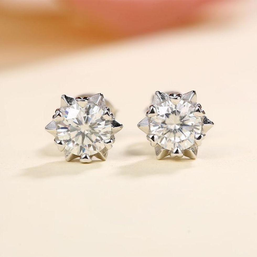 Thumbnail: 0.5 CT Sterling Silver/Platinum Plated Moissanite Snow Stud Earrings (3001DM)