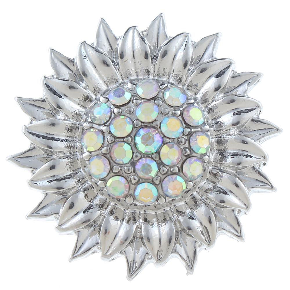 18mm/20mm Silver Sunflower w/AB Rhinestone Center Snap (1820-6636J-E2)