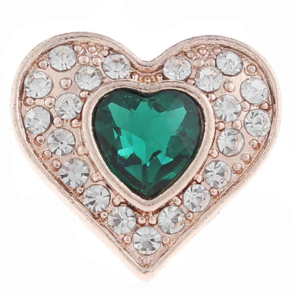 18mm/20mm Green Center Heart on Gold Snap (1820-6341J-5900-6-E5)