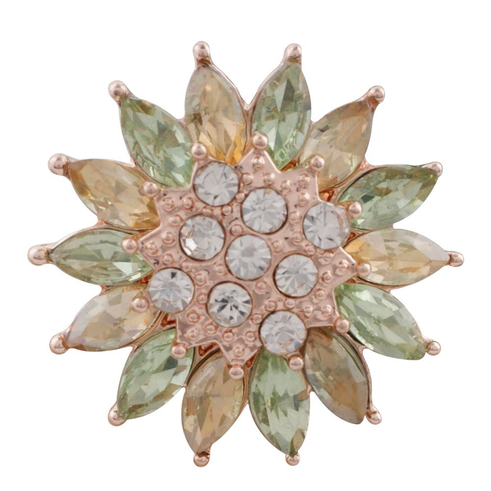 18mm/20mm Rose Gold Flower w/Green and Yellow Rhinestones Snap (1820-7578RG)