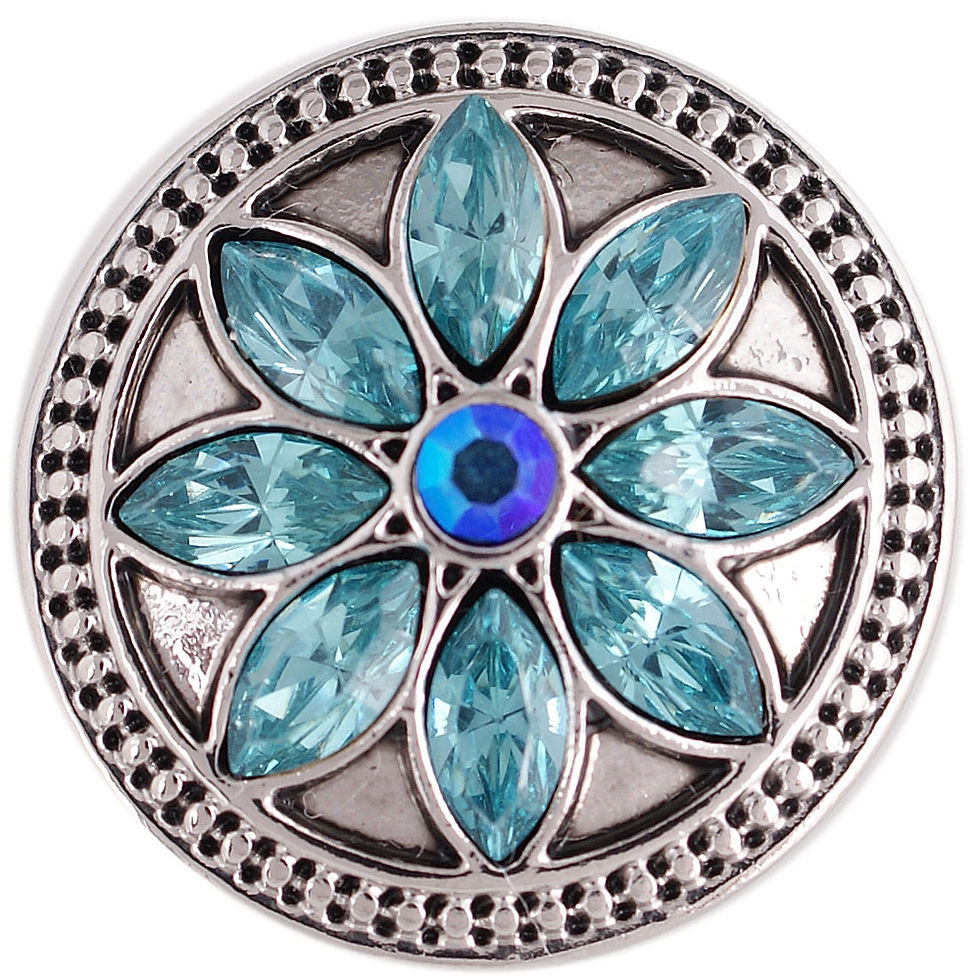 18mm/20mm Light Blue Rhinestone Flower on Metal Circle Snap (1820-5395C)
