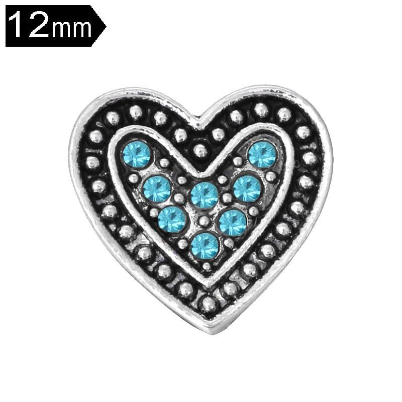 12mm Turquoise Rhinestone Heart Snap (12-4172J)