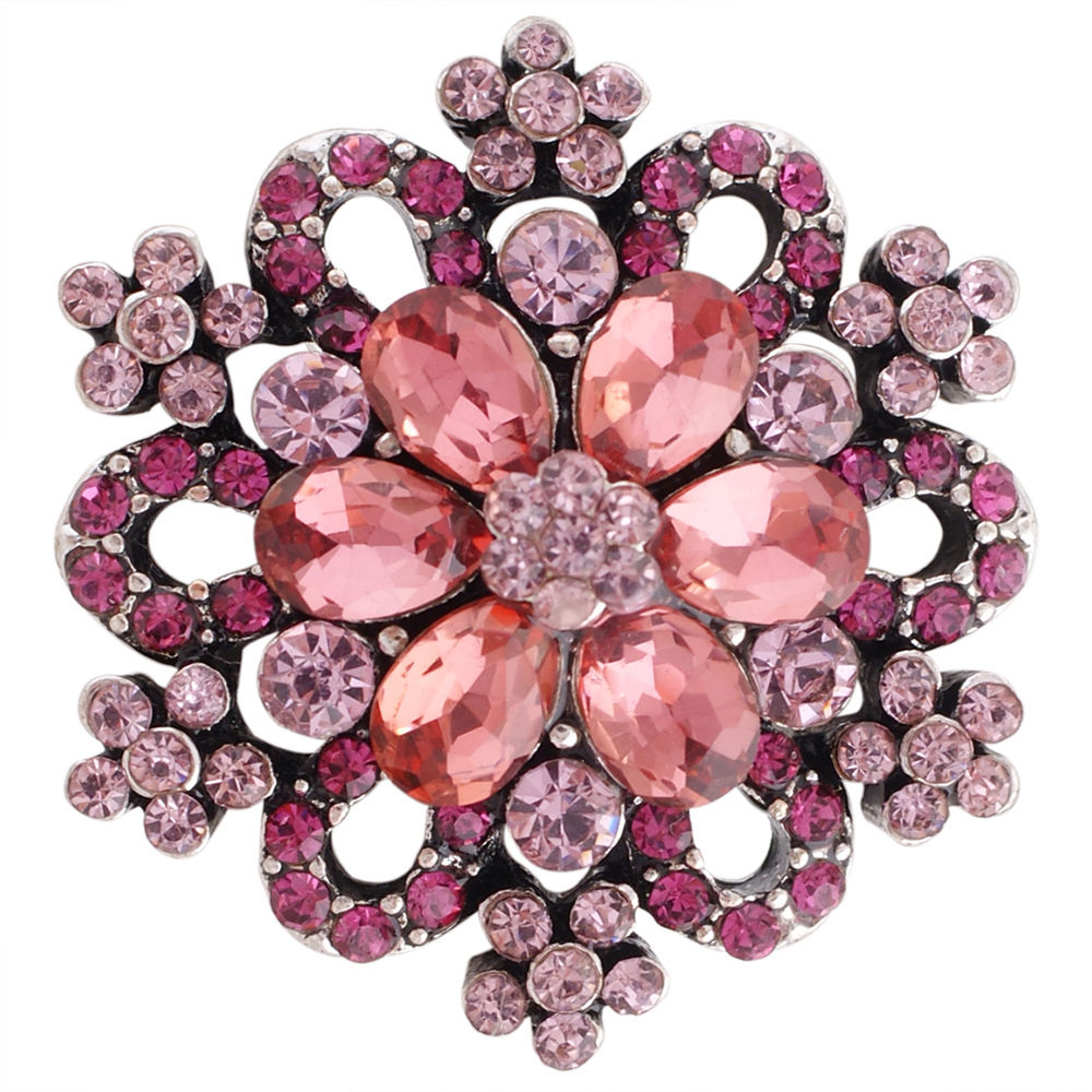 18mm/20mm Antique Rose Rhinestones w/Flowers Snap (1820-7302-E4)