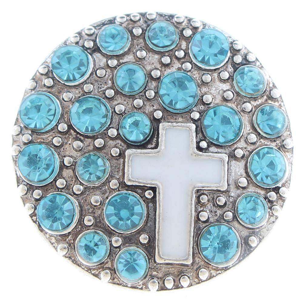 18mm/20mm White Cross and Turquoise Rhinestones Snap (1820-6705J)