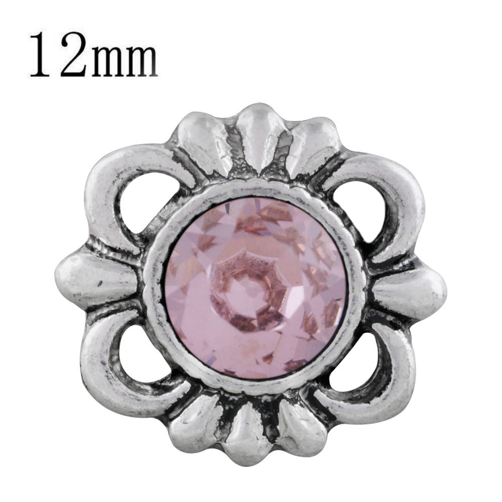 12mm Light Pink Rhinestone w/Ribbon Border Snap (12-6300P)