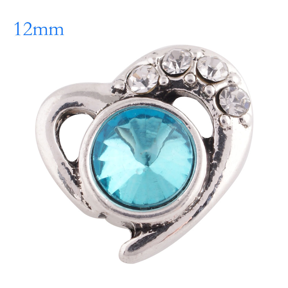 12mm Blue Rhinestone Centered Heart Snap (12-6175P)