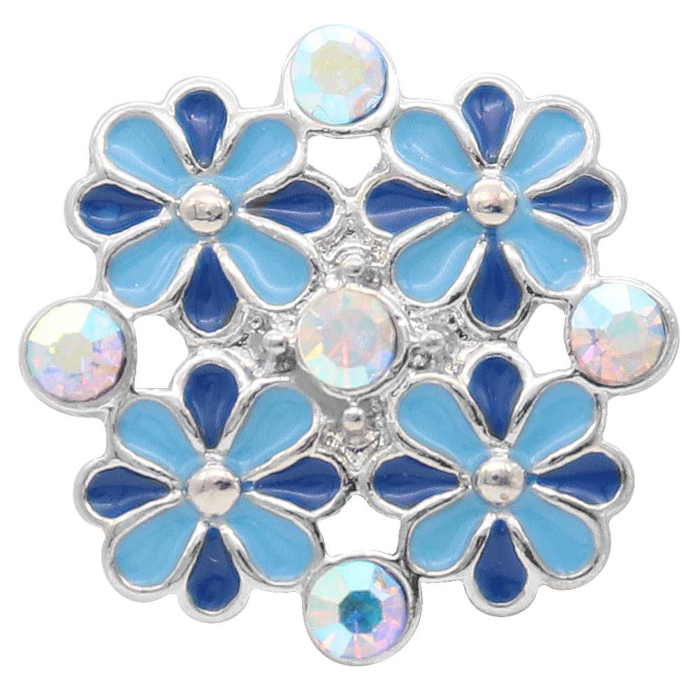 18mm/20mm 4-Blue Flowers w/ AB Rhinestones Snap (1820-7825C)