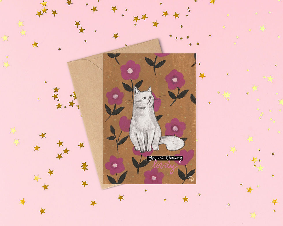 carte chat et fleurs