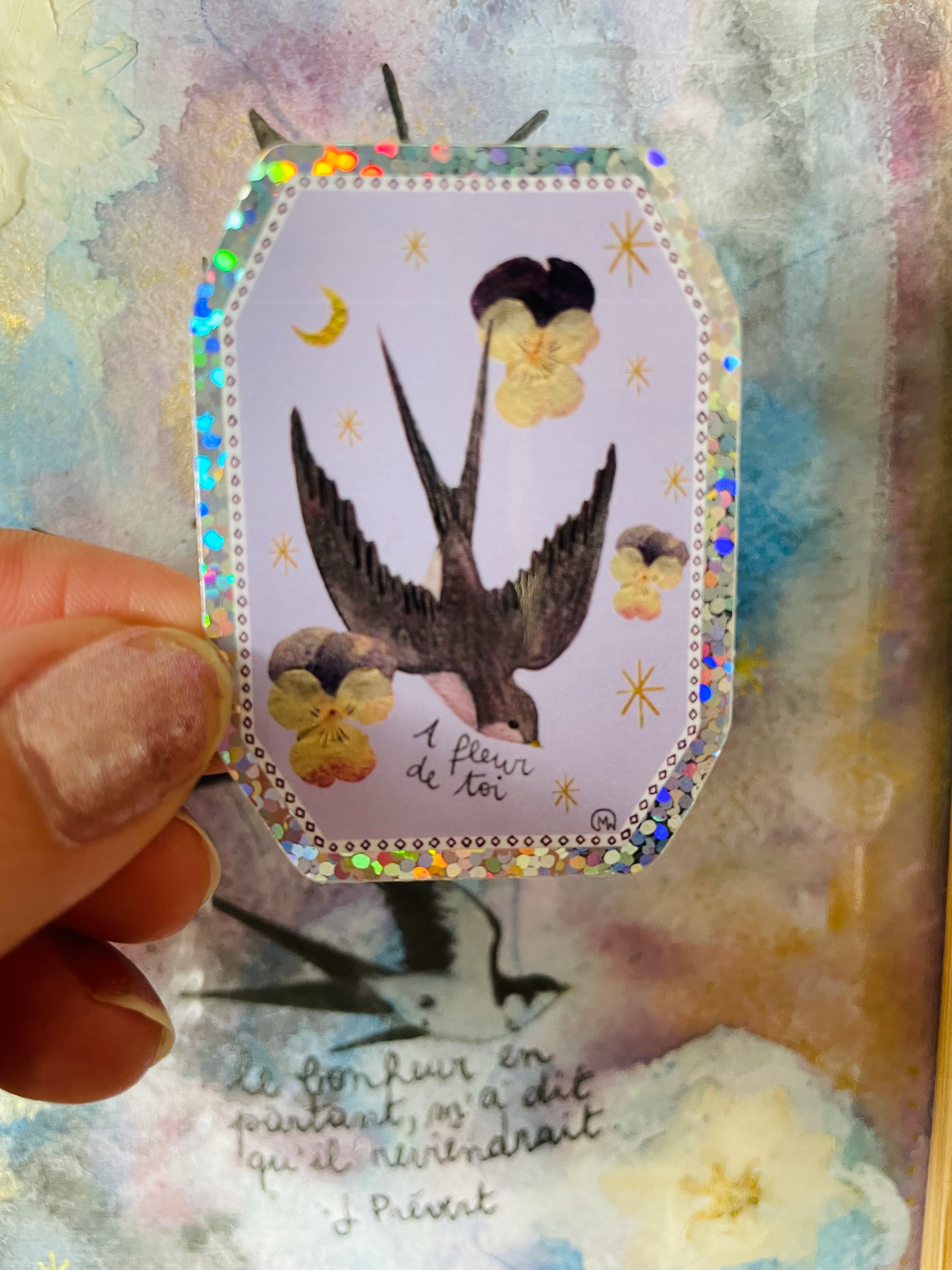 Sticker "Hirondelle" pailleté - autocollant poétique vinyle décoratif