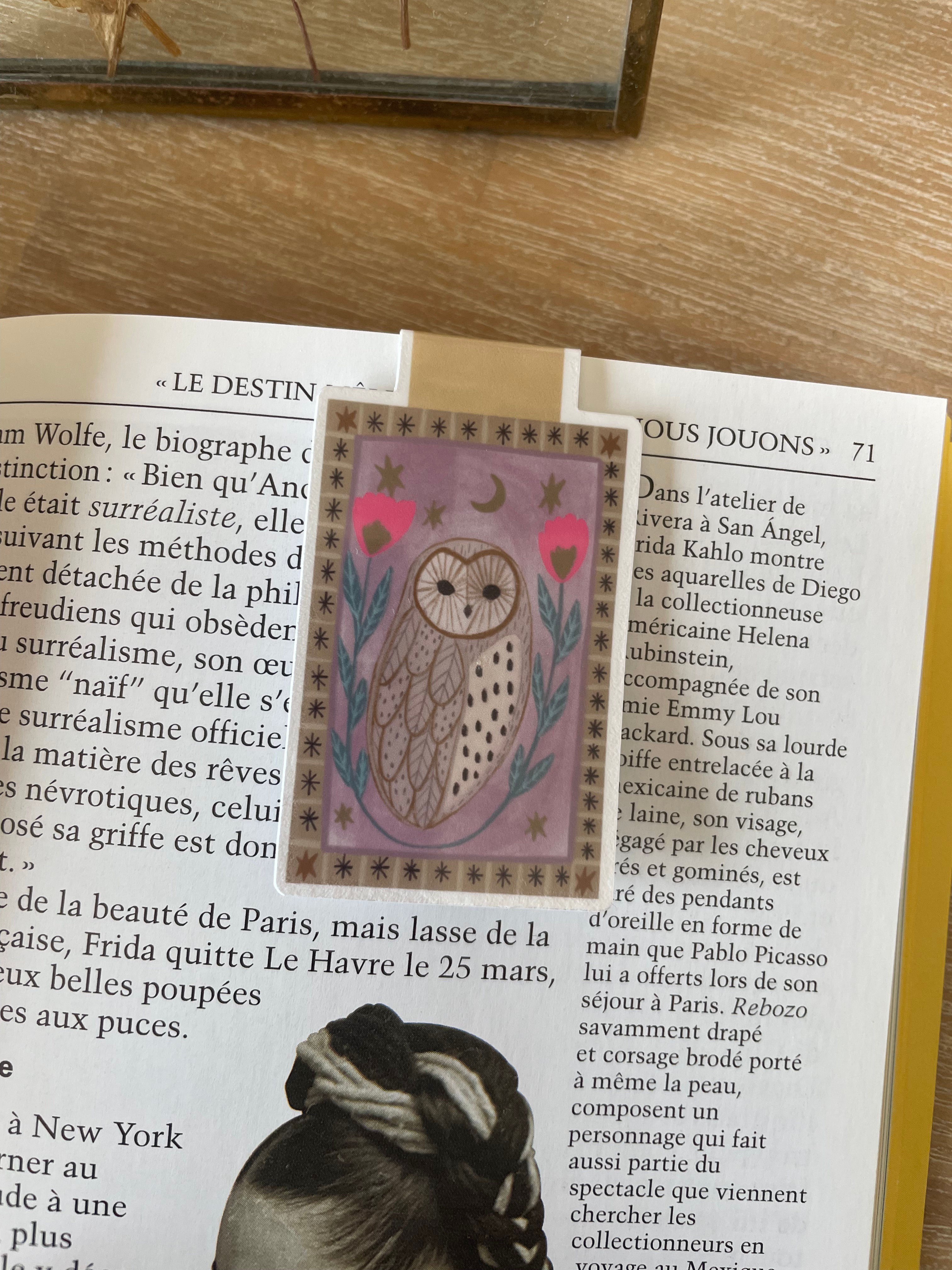 Marque-page aimanté "Chouette & Fleurs" - papeterie poétique