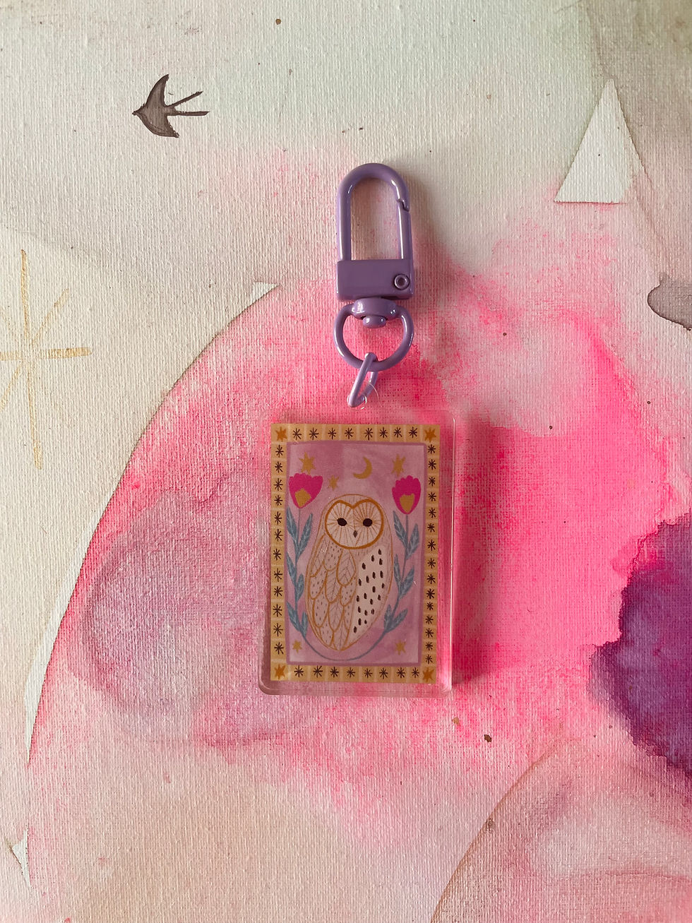 Porte-clé "Chouette & Fleurs" - acrylique double face transparent