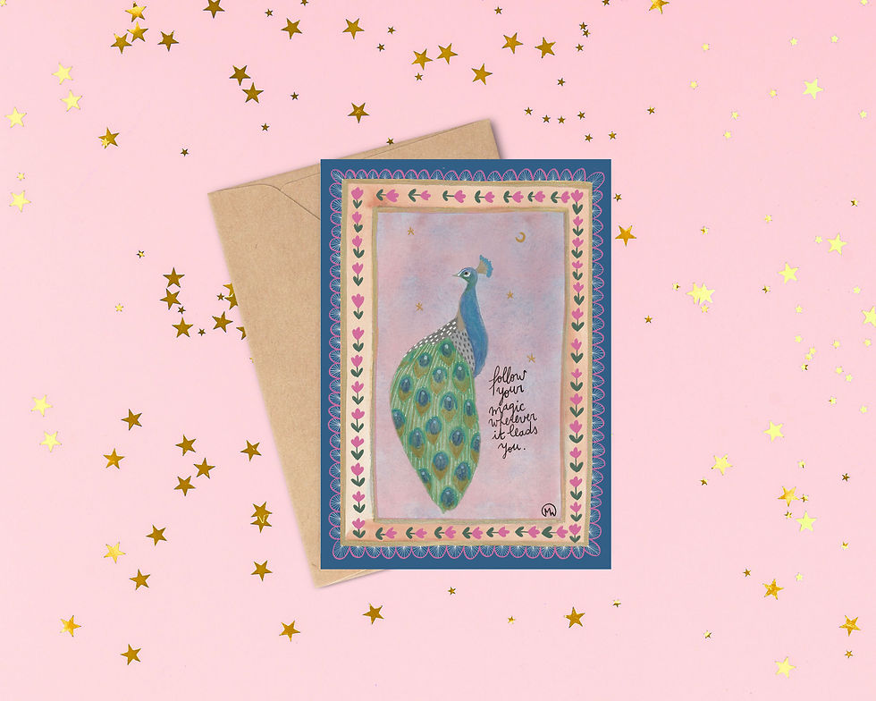 Carte de vœux "Paon & Citation" / illustration oiseau