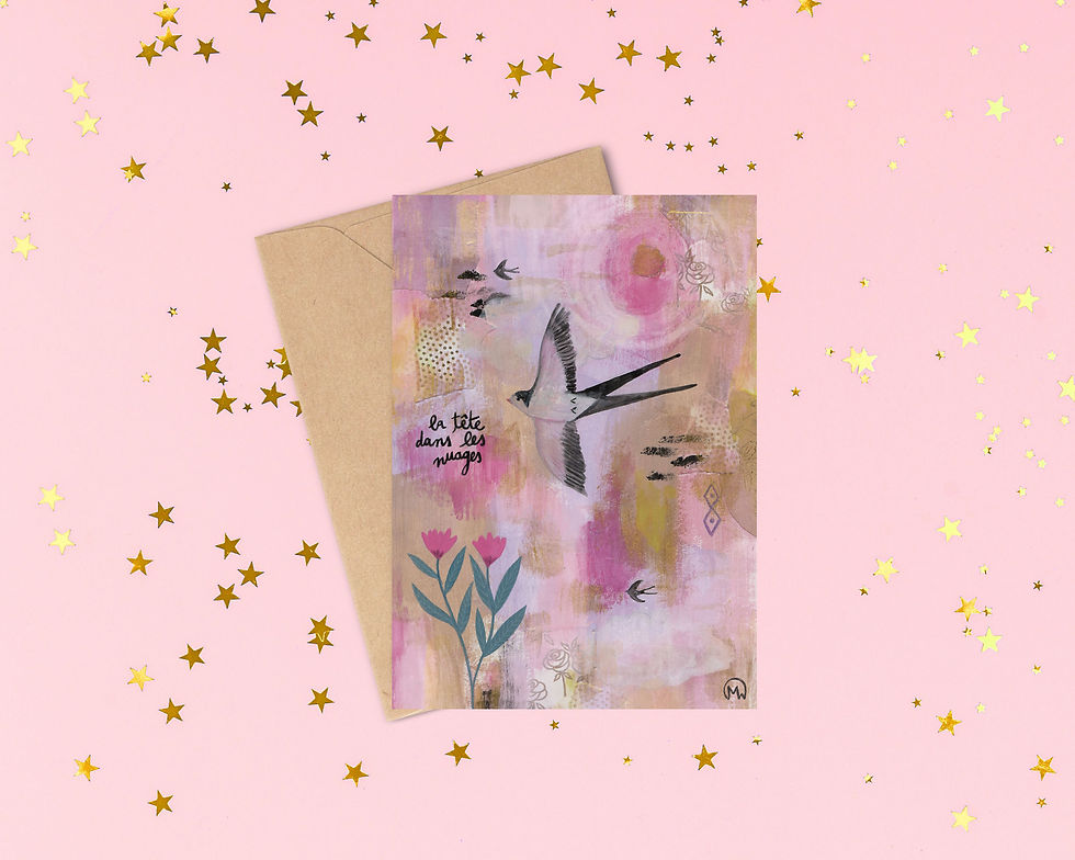 Carte de vœux "Hirondelle & Citation" / illustration oiseau