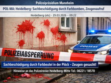 POL-MA: Heidelberg: Sachbeschädigung durch Farbbomben, Zeugenaufruf