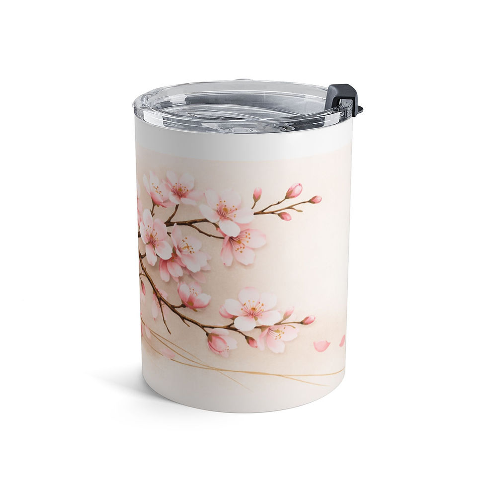 Thumbnail: 10oz Cherry Blossom Tumbler — 'But First...Coffee' Floral Insulated Travel Cup