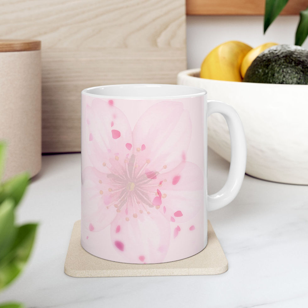 Thumbnail: Pink Cherry Blossom Ceramic Mug (11oz/15oz) – Floral Tea Coffee Cup, Spring Gift