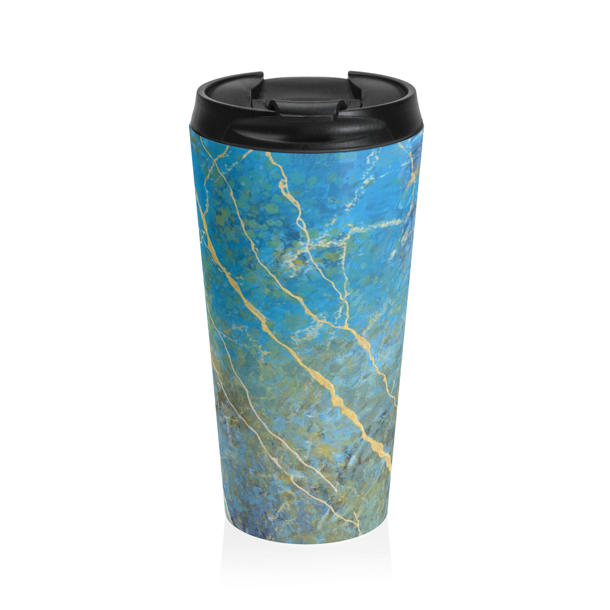 Blue and Gold Abstract Stainless Steel Travel Mug — Thermal Tumbler