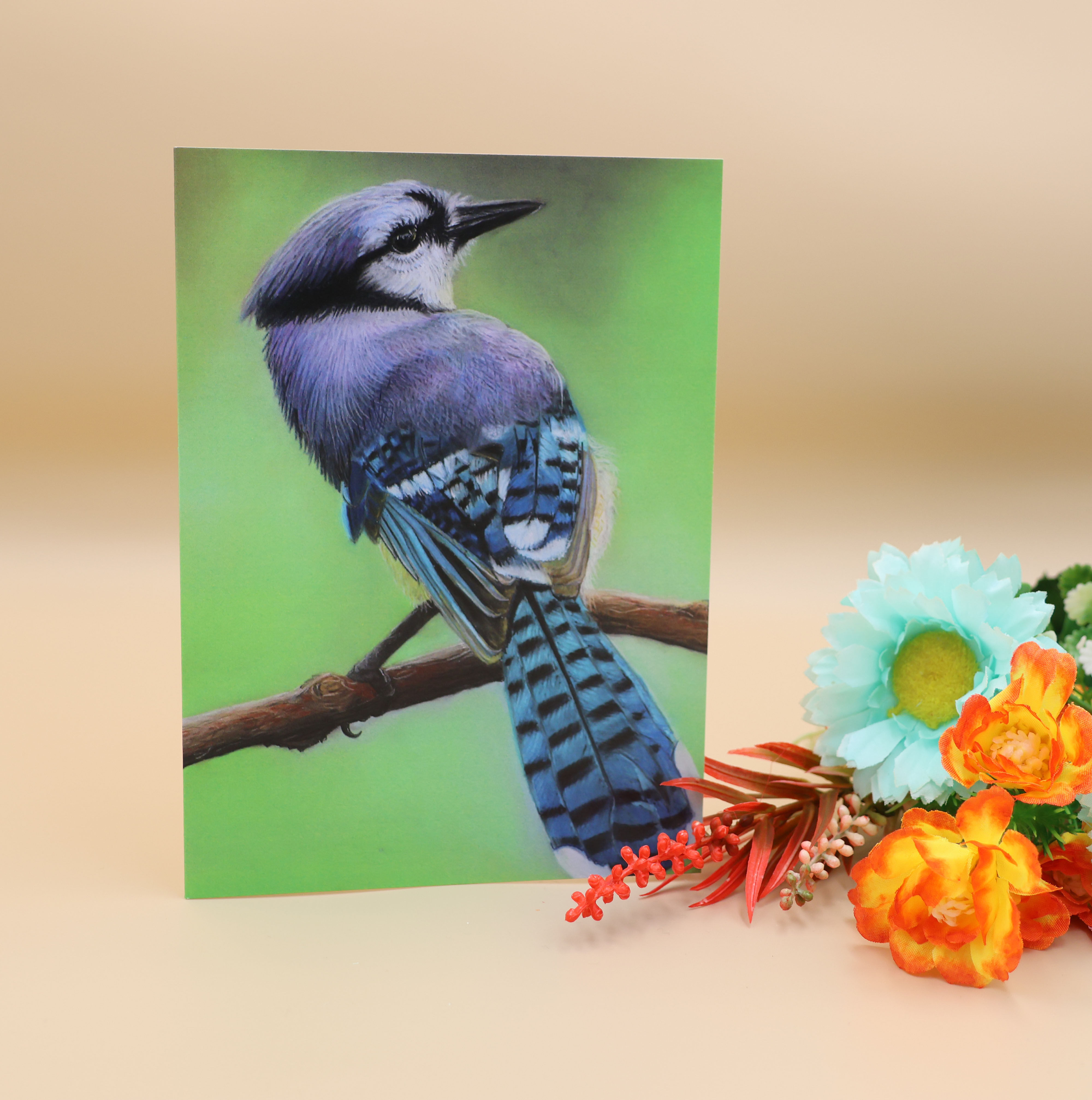 A 7 x 5 inch greetings card of a Blue Jay bird painted by Sophie Parkhill