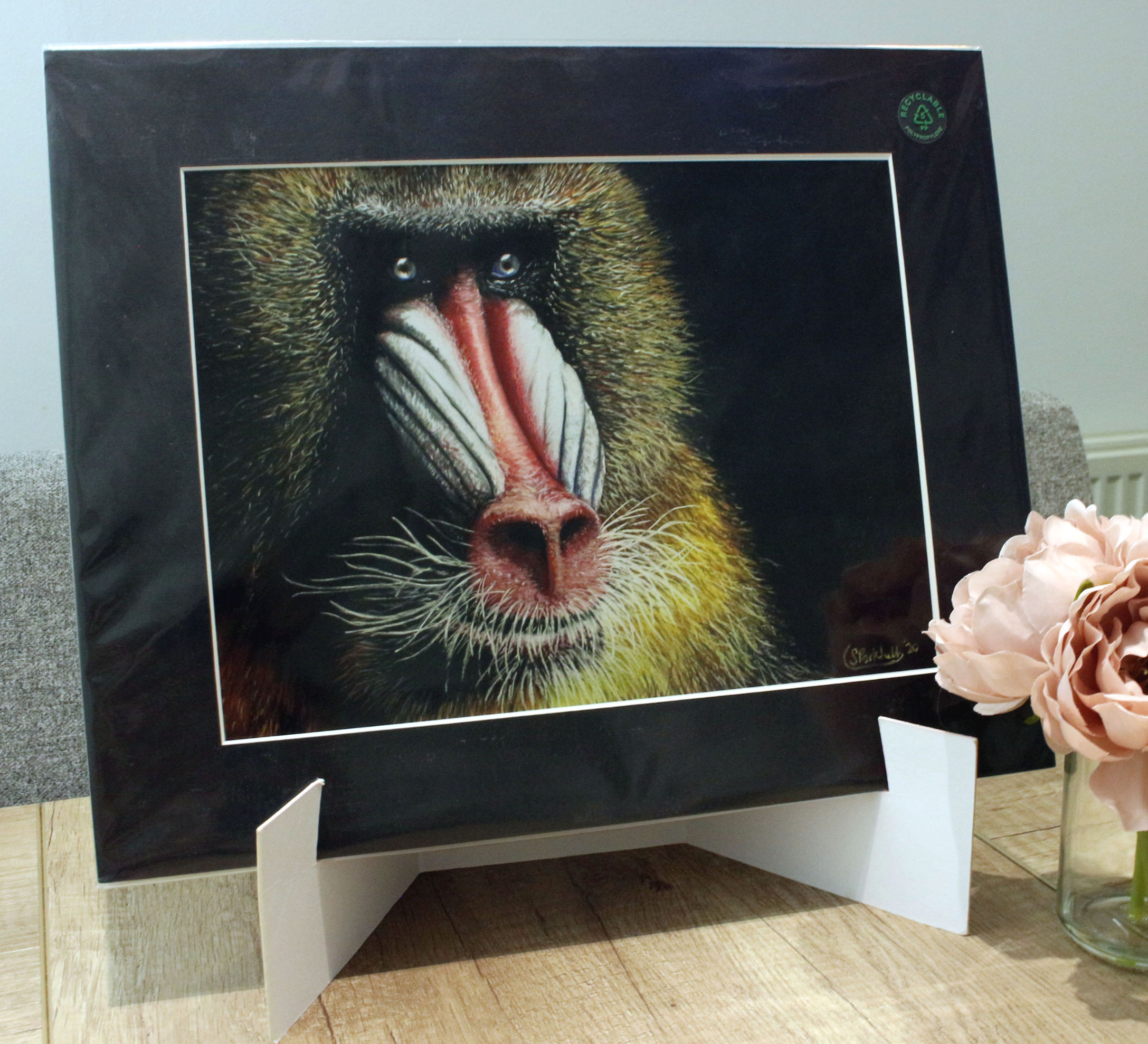 A limited edition giclee print of a Mandrill painted by Sophie Parkhill of SP Wildlife Art