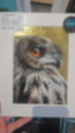 Eagle Owl Print with Hand Embellished Gold Leaf by award winning british artist Sophie Parkhill SP Wildlife Art