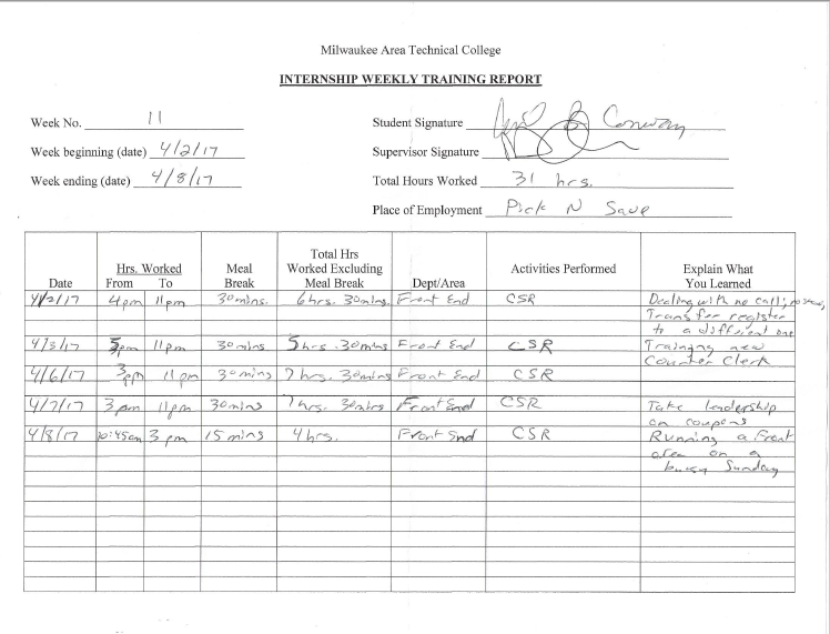 Week 11 Training Log
