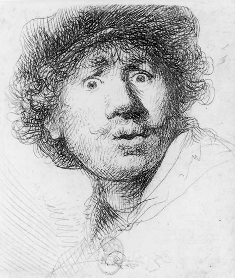 Rembrandt,Autoportrait aux yeux hagards, 1630