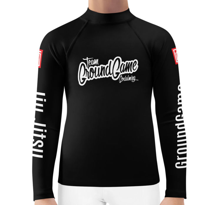 Kids and Youth Team GroundGame Unisex NO GI MMA Rashguard in Black