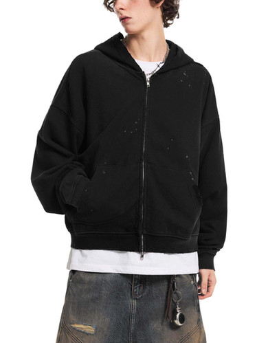 Sun Fade Frayed Zip Hoodie | IDGAF Collective