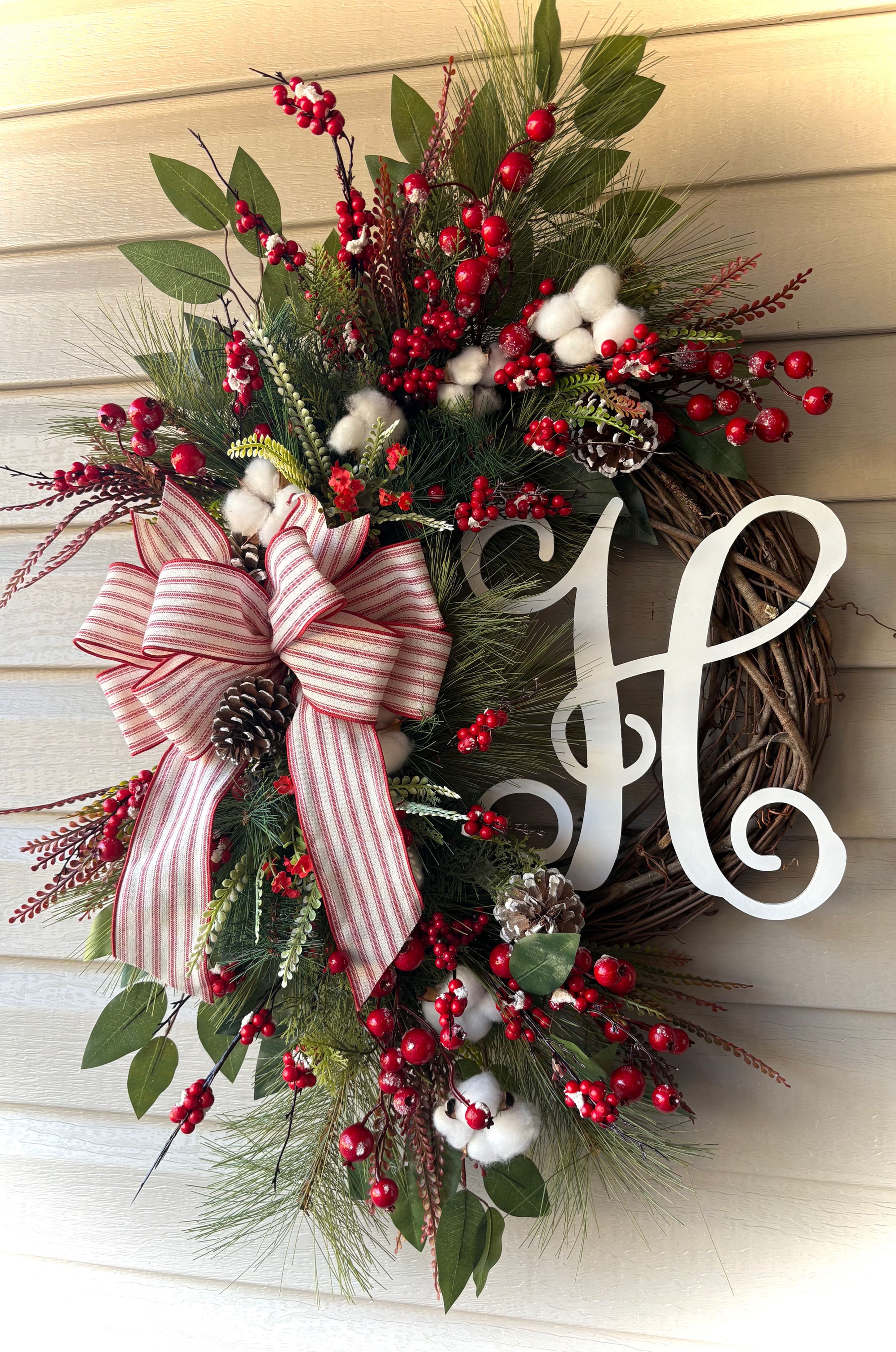30" Winter Berry Wreath - Your Choice of Initial