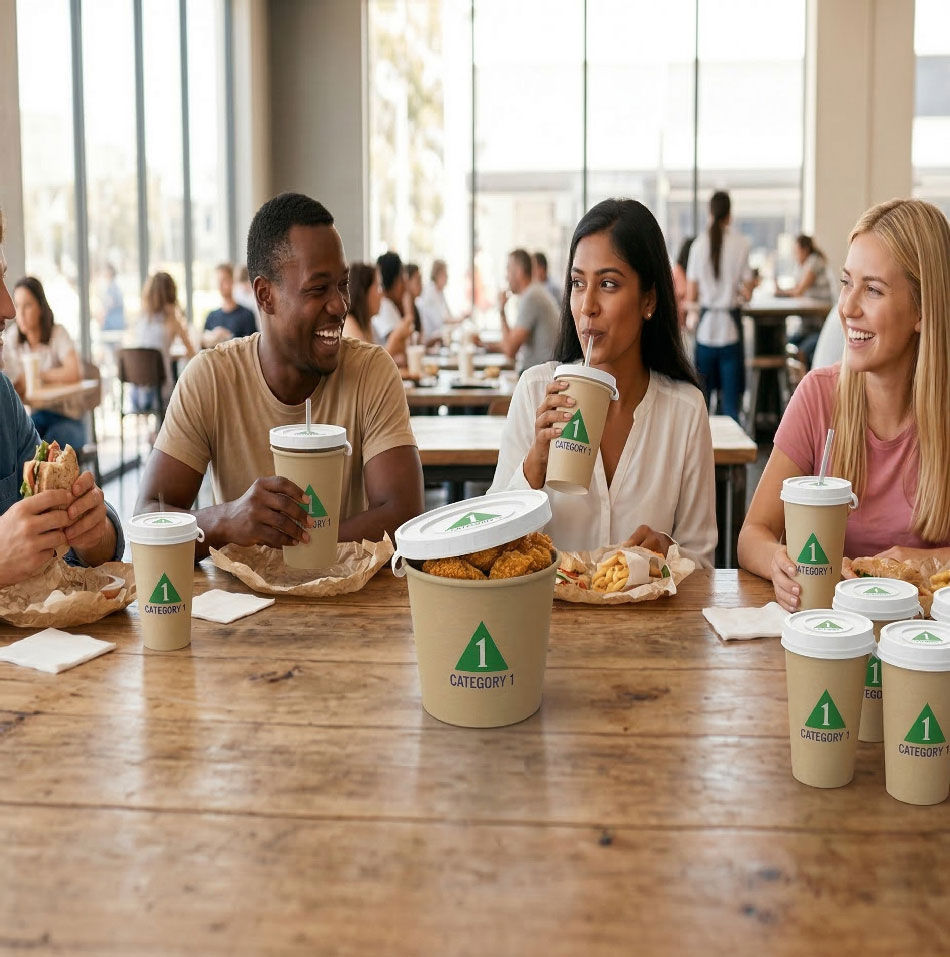 group of people eating at a restaurants using category1 cups
