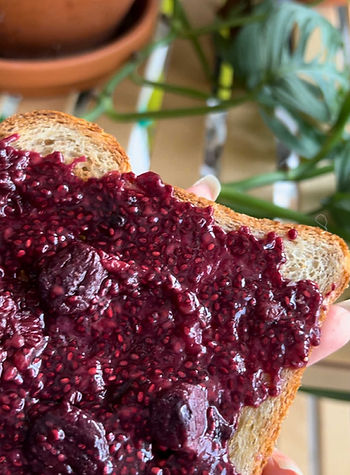 Chia jam spread on whole grain toast for a nutritious, child-friendly addition to a complete breakfast